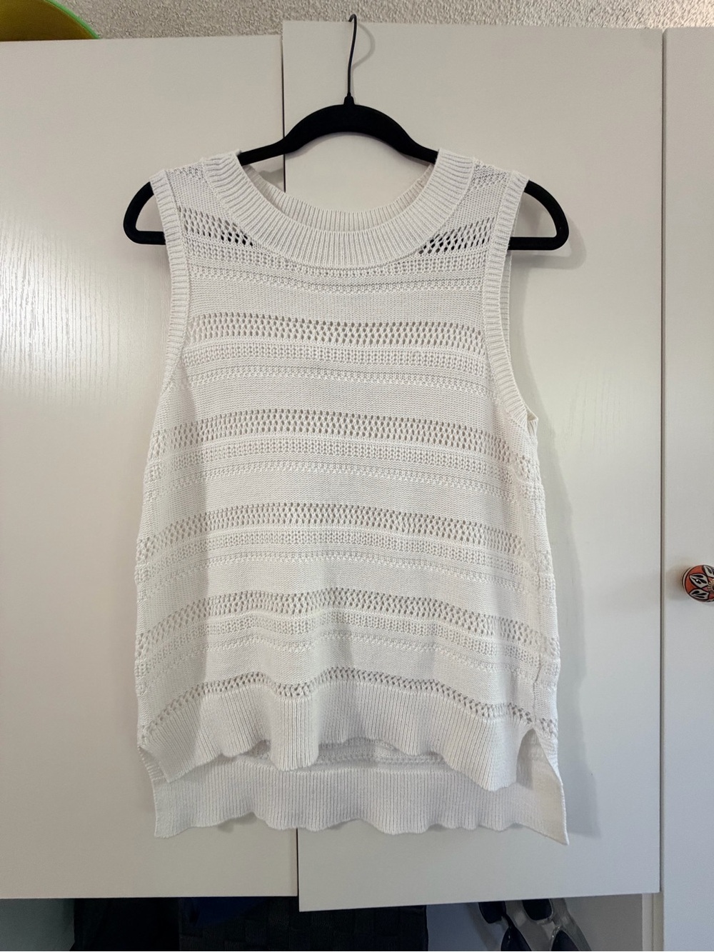 Joie White Open Work Pointelle Knit Sweater Vest Cotton Small